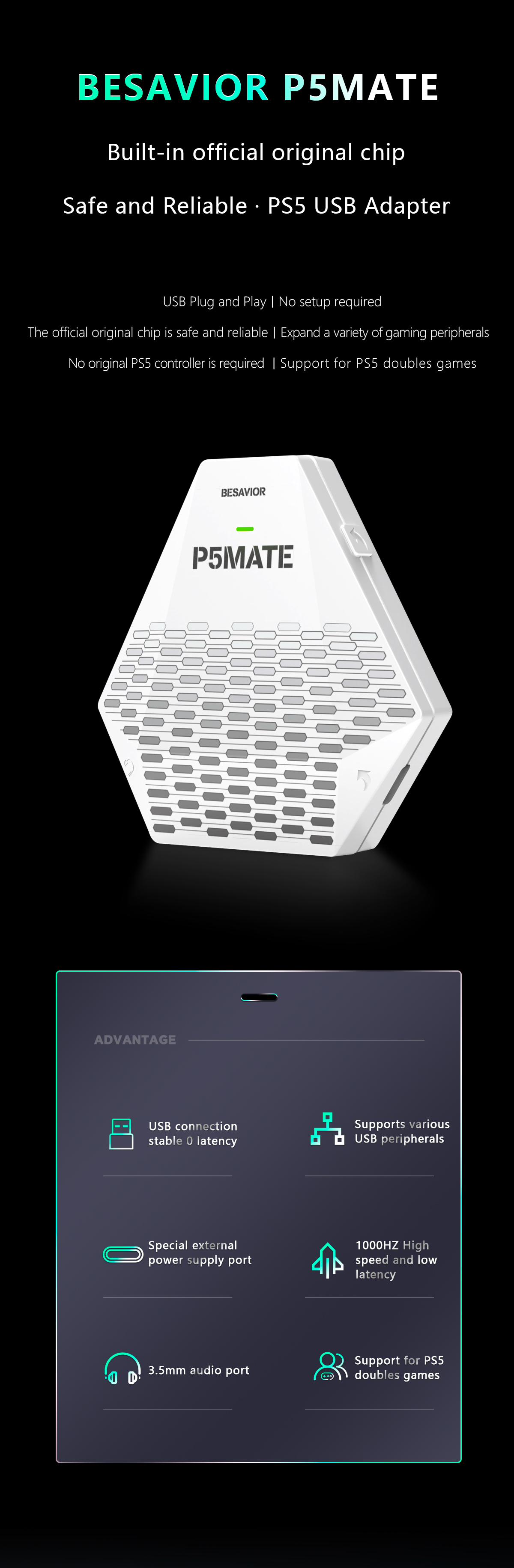 PS5 Accessories with Built-in USB Adapter - Official Chip