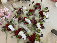 Centerpiece Bunga Pernikahan Kecil Gaya Baru, Bola Bunga Hydrangea Burgundy Hijau 30 Cm untuk Dekorasi Meja