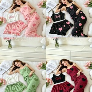 Conjunto de Ropa para el Hogar de Cuatro Piezas, Estilo 2026, con Diseño de Estampado de Corazones, Camisola y Pantalones Cortos Dulces, Pijama 7707 - Product Image 1