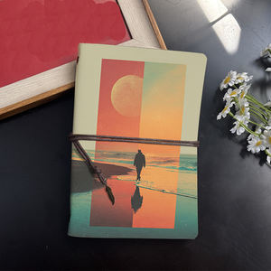 Блокнот 160 ручной работы A6, сменные страницы, идеальный подарок для работающих взрослых с мужским пляжем, печать на море, луна, закате, бухта - Product Image 2
