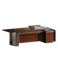 Bureau de direction de luxe en bois de palissandre avec éclairage LED intelligent, hub d'alimentation et finition cristalline pour salle de réunion