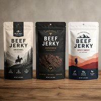 Sachet d'emballage personnalisé imprimé, MOQ 500, pour viande séchée (bœuf, porc), refermable, réutilisable, avec fermeture éclair, pour snacks