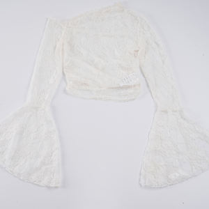 Top Corto de Encaje Asimétrico con un Solo Hombro para Mujer, Manga Larga, Manga Abullonada, Transparente, para Fiestas y Moda - Product Image 6