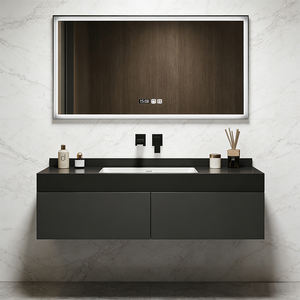 Nouveau type de <span class=keywords><strong>meuble</strong></span>-lavabo en contreplaqué pour salle de bain, idéal pour la maison ou l'hôtel, avec miroir de maquillage à LED et <span class=keywords><strong>vasque</strong></span>, prix d'usine - Product Image 1