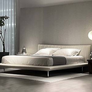 Lit double en forme de coquillage, en cuir véritable italien, 1,8 m, lit bas rembourré pour chambre principale - Product Image 1