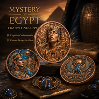1 ons Koin Tembaga Murni .999 Koin Mesir Kuno 3D Relief Tinggi dengan Lapisan Cat UV untuk Kolektor Koin Anubis Koin Sphinx