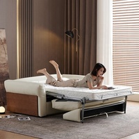 Modernes Konvertierbares Schlafsofa Gepolstertes Stoffsofa Luxuriöse Ausziehbare Couch mit Holzseitenpaneelen Wohnzimmermöbel