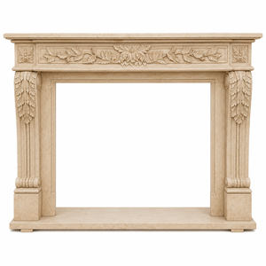 Traditional Marble Fireplace Mantel With Ornate Carving Sunny Golden Beige Stone Indoor Wood Burning Hearth For Dining Room - Product Image 2