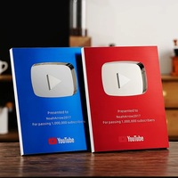 Plaque personnalisée créative pour bouton de lecture YouTube, boucliers métalliques Shopify, trophée à effet miroir pour la reconnaissance des anniversaires d'entreprise