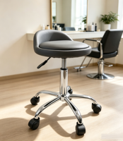 Tabouret de salon professionnel OEM personnalisé en PU, couleur réglable, hauteur ajustable, avec roulettes et dossier, pour usage en bureau ou en salon de coiffure