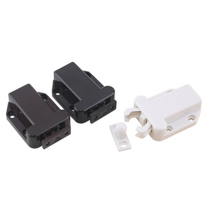Loquet autobloquant pour porte d'armoire, en plastique blanc et noir, bouton-poussoir, design silencieux pour meubles de placard - Product Image 1