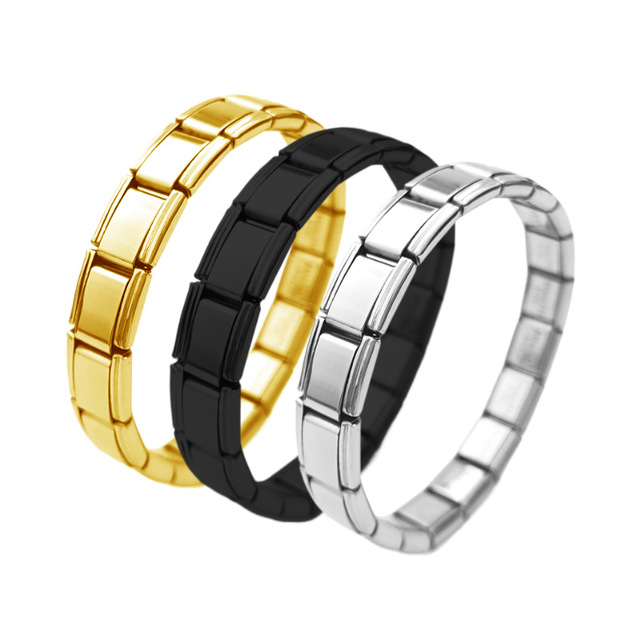 Wholesale Stainless Steel Italian Charm Elastic Bracelet for Men Women Dainty Silver Gold Square Stackable Bracelet Jewelry Gift