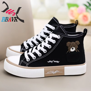รองเท้าผ้าใบหุ้มข้อสูงสำหรับผู้หญิง ยี่ห้อ Pocket Bear แบบผูกเชือก ใช้งานได้หลากหลาย รองเท้ากีฬาพื้นเรียบ กันลื่น น้ำหนักเบา เหมาะสำหรับวิ่ง - Product Image 1