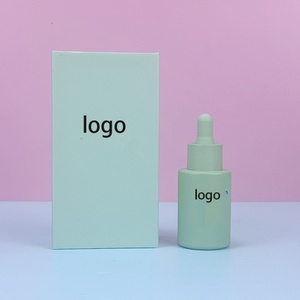 Luxury Hair Essential Oil Green Frosted Custom Serum Packaging <b>Flat</b> Bottle With Dropper 1oz Oil 30ml Bottle and Green Luxury <b>Box</b> - Product Image 1