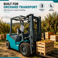 3T Off-road dieselheftruck met luchtbanden, 4WD, drietrapsmast voor transport van grote fruitcontainers in boomgaarden
