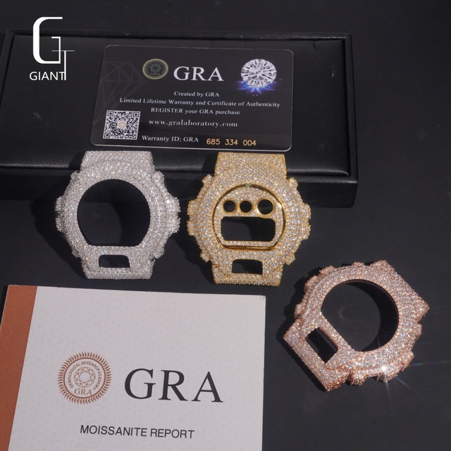 Hip Hop Iced Out Bezel DW6900 Moissanite Diamond Watch Case 925 Silver D VVS Moissanite Watch Case GRA Certified Men Women