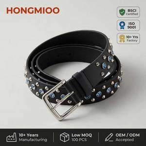 Nuova <span class=keywords><strong>Cintura</strong></span> Western in Vera Pelle con Borchie e Strass, Design Personalizzato con Logo Vintage per Donne e Uomini - Direttamente dalla Fabbrica e Basso MOQ - Product Image 1