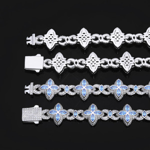 NUOYA Joyería Fina, Brazalete Cubano Plateado, Brazalete de Cadena Cubana con Circonitas de Colores y Diamantes Simulados, Trébol de Cuatro Hojas - Product Image 6