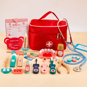 Piccoli bambini gioco <span class=keywords><strong>giocattolo</strong></span> in legno piccolo costume da medico stetoscopio scatola trattamento medico infermiere gioco iniezione per il bambino - Product Image 6