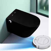 Toilette murale en céramique intelligente européenne noir mat avec réservoir d'eau caché forme de bol allongé télécommande WC sanitaires