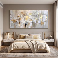Peinture Abstraite Dorée sur Toile, Art Mural Texturé, Peinture à la Feuille d'Or, Décoration Murale Bohème Lumineuse et Grande, Art Moderne pour Hôtel