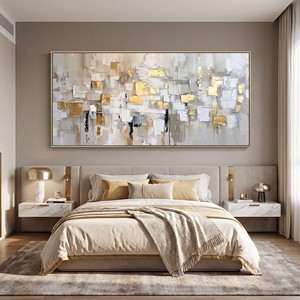 Dipinto Astratto Dorato <span class=keywords><strong>su</strong></span> <span class=keywords><strong>Tela</strong></span>, Arte da Parete Materica, Dipinto con Foglia d'Oro, Decorazione Murale Boho, Grande Quadro Moderno e Luminoso per Hotel - Product Image 6