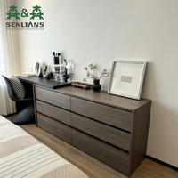 Commode multifonctionnelle moderne à 6 tiroirs avec port de chargement USB, tringle à vêtements, en MDF gris foncé, pour chambre et salon