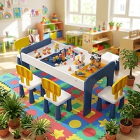 Bloques de Construcción para Niños, Juego de Mesas y Sillas, Rompecabezas de Piezas Grandes, Mesa de Juego de Madera Multifuncional de Gran Tamaño