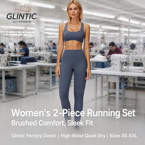 Ensemble de course 2 pièces brossé uni en Spandex/Polyester pour femme - Soutien-gorge élégant à taille haute à séchage rapide et pantalon long grande taille pour le fitness - Product Image 1
