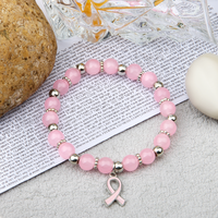 Bracelet perlé rose avec breloque en ruban, cadeau de sensibilisation au cancer du sein pour les anniversaires