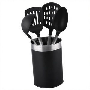 Porte-couverts de cuisine élégant avec ensemble d'ustensiles en métal à poinçonnage carré Porte-couverts en acier inoxydable - Product Image 1