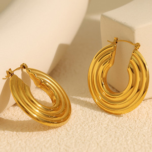 Boucles d'oreilles créoles géométriques en acier inoxydable doré et argenté, bijoux de mode pour soirée EH184 - Product Image 3