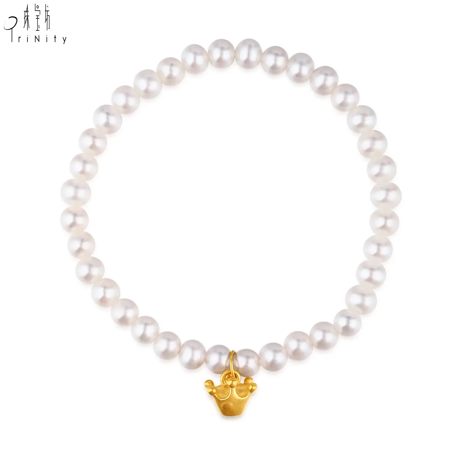 New Arrival Most Popular Hot Sale Jewelry 24K Pure Gold Crown Pendant Real Natural Pearl Bracelets For Girls