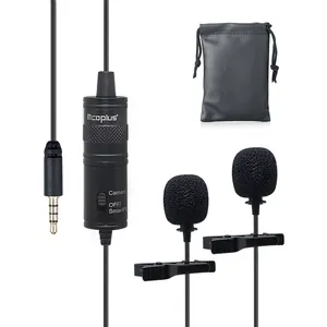 Mcoplus Mikrofon Stereo Audio Dua Kerah 3.5Mm, Mikrofon Klip Kerah Dua Kepala untuk Laptop Ponsel Rekaman Siaran Langsung Wawancara