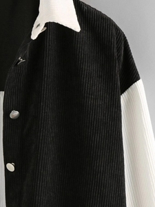 King Young Casual in velluto a coste bicolore con colletto ribaltabile a tracolla a manica lunga monopetto da donna - Product Image 4