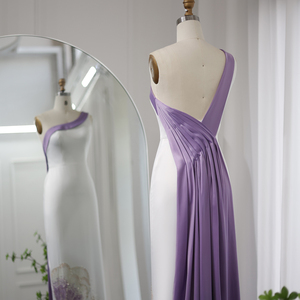 Vestido de Noche de Lujo Sharon Said SS475 Dubai Blanco Lila con Mariposa, Vestido Formal Árabe de Un Solo Hombro para Fiesta - Product Image 6
