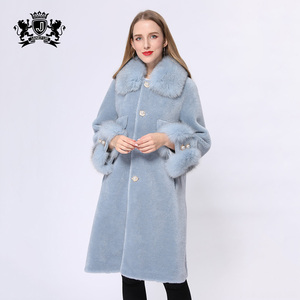 Longue <span class=keywords><strong>veste</strong></span> en laine de mouton pour <span class=keywords><strong>femme</strong></span>, gros manteau d'hiver véritable, doux et chaud - Product Image 4