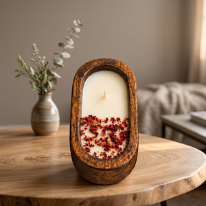 Medium Wooden Soy Wax Handmade Art <b>Candle</b> 11 5 Inch Modern Organic Environment-Friendly Dried Rose Petals 60 Hours - Product Image 2