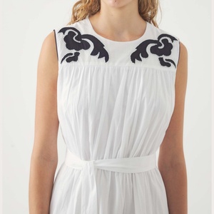 Hot Sales Custom logo <b>Boho</b> Embroidered Dress Wavy Trim Side Pockets Sleeveless Cotton Tiered Maxi Dress for Women - Product Image 3