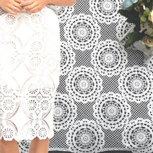 قماش بوليستر أبيض شبكة مربعة من نسيج الدانتيل المطرز قماش أنيق للفساتين غير الرسمية - Product Image 6