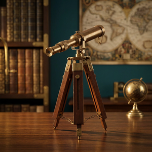 Télescope vintage en laiton avec trépied en bois, grossissement 10-19,9x, non étanche, pour la maison, le bureau et la décoration côtière - Product Image 1
