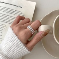 Bague pour femme style coréen simple, en cuivre double couche, motif glace et neige, patchwork floral, pour l'index, design ajouré, tendance