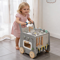 Chariot de cuisine en bois 2-en-1 pour tout-petits, avec ensemble d'aliments de jeu d'imitation, jouet d'apprentissage pour bébé
