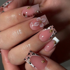<span class=keywords><strong>Uñas</strong></span> Postizas de Diseño de Lujo con <span class=keywords><strong>Estampado</strong></span> de <span class=keywords><strong>Vaca</strong></span>, Leopardo y Flores, Decoración Francesa, Forma Cuadrada y Almendrada, <span class=keywords><strong>Uñas</strong></span> Artificiales de Gel Suave ABS, OEM - Product Image 4