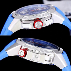Montre de luxe sportive en acier inoxydable avec lunette entièrement sertie de diamants, bracelet en caoutchouc bleu, chronographe squelette, montre-bracelet audacieuse pour homme - Product Image 4