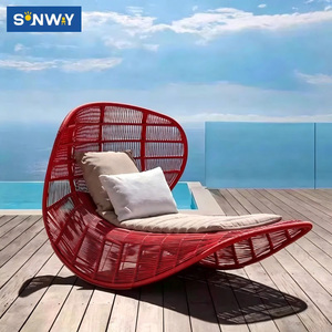 <span class=keywords><strong>Chaise</strong></span> <span class=keywords><strong>longue</strong></span> d'<span class=keywords><strong>extérieur</strong></span> moderne en corde tressée avec structure en aluminium, résistante aux intempéries, pour patio, bord de piscine, jardin, détente en plein air - Product Image 2