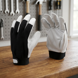 Guantes de Trabajo de Cuero con Puntas de Dedos Antideslizantes, Muñequera Tejida, Guantes de Uso General para Ensamblaje - Product Image 4