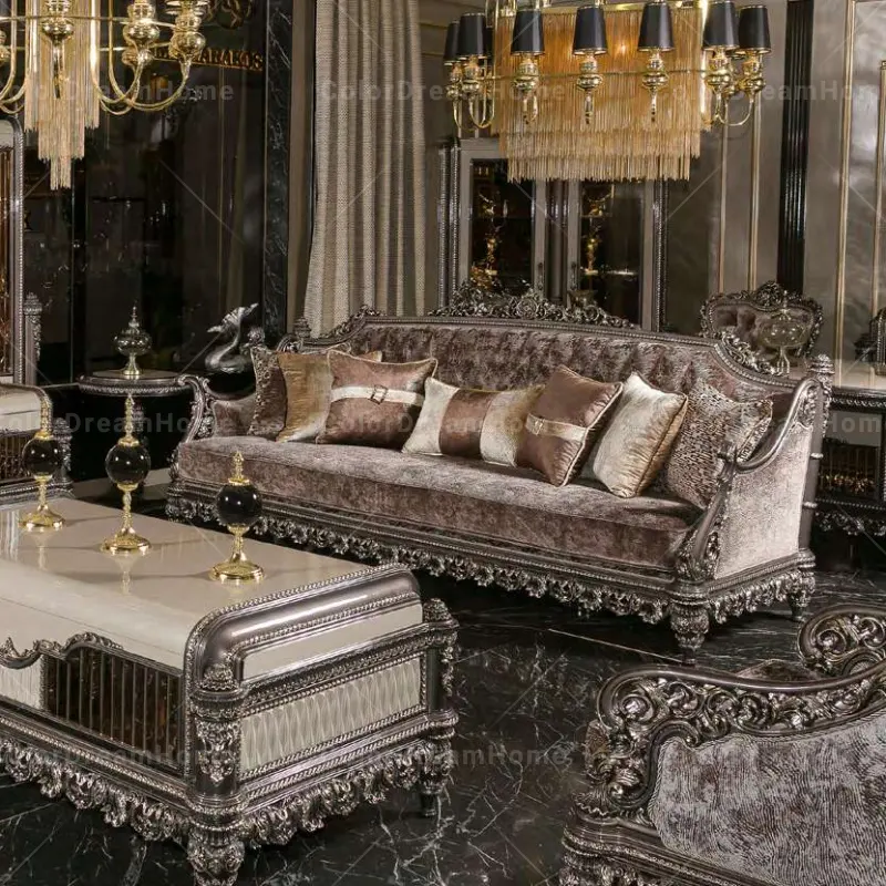 Ensemble de canapés de meubles de salon classiques de luxe haut de gamme avec support de télévision canapé de style turc antique européen