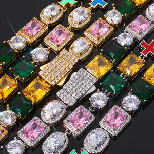 2026 Hot Selling Vintage Colorful Painting Enamel Cross Mix Gemstone Pink Zircon Diamond Chain Women <b>Men</b> Necklace Jewelry - Product Image 4