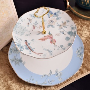 Assiettes de présentation de luxe en céramique polychrome, classiques et haut de gamme, avec bordure dorée et motifs floraux, résistantes à la chaleur, compatibles congélateur, portables - Product Image 5